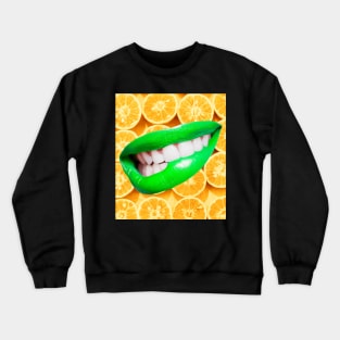 Luscious green lips on a background of zesty oranges Crewneck Sweatshirt